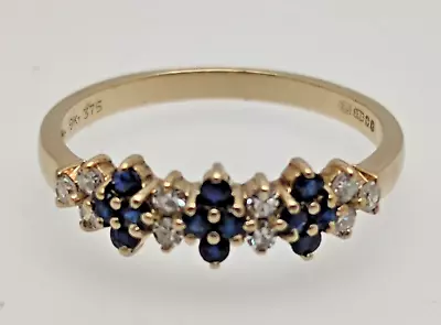 9ct Gold Ring Sapphire & Diamonds Gemstones UK Ring Size O - 9ct Yellow Gold • $288.49