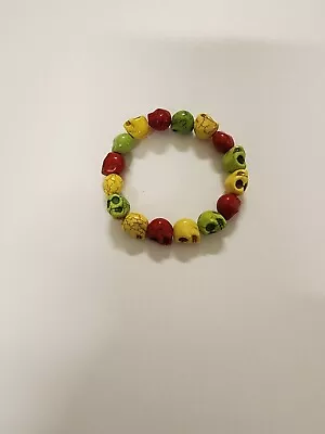 Small Red Yellow Green Skull Magnesite Bead Bracelet - Elastic • $8