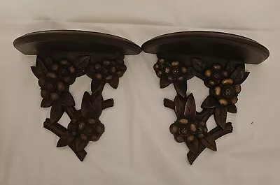 Pair Of Syroco Wood Wall Hanging Sconce Shelf Curio Tone Ornate Vintage *READ* • $49.99