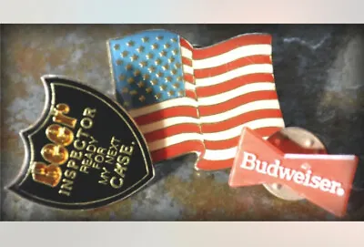 3 Vtg 80's Pin US American Flag Beer Inspector Badge Budweiser Bud Mix Lot • $12.99