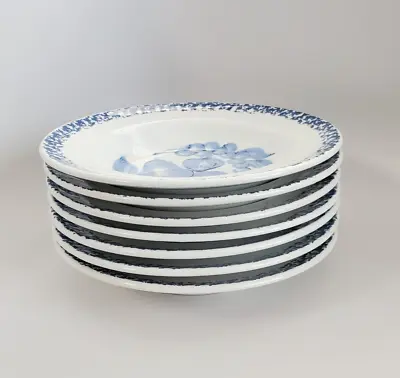 Set Of 7 La Primula Rimmed Soup Pasta Bowls Blue Fruit 8-3/4  Made In Italy • $36.95