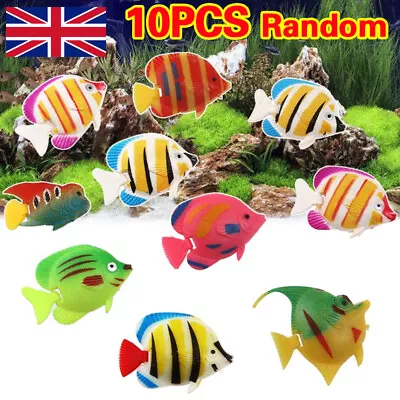 10Pcs Artificial Plastic Floating Fake Fish Ornament Set For Aquarium Tank Decor • £3.95