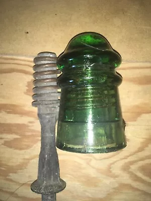 Vintage Lone Star Base Aqua Green Antique Glass Insulator & Original Steel Peg • $12.99