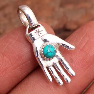 Turquoise Gemstone 925 Sterling Silver Jewelry Solid Handmade Hamsa Pendant • £12.04