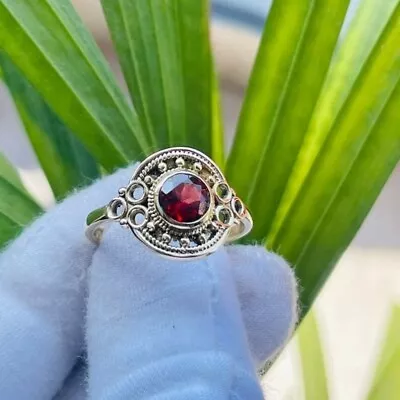 Garnet Stone 925 Sterling Silver Ring Women Fashion Handmade Jewelry • $11.14