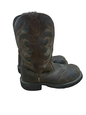 JUSTIN STAMPEDE BOOT Work Steel Toe Leather Mens Size  7.5 Cowboy Western Flaws • $25