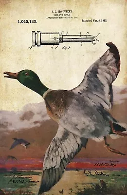 Vintage Mallard Duck Call Hunting Patent Art Print 11x17 DU Cabin Wall Decor • $11.95