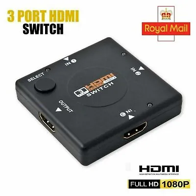 £3.75 • Buy HDMI 3 Port 3 Way Switch AUTO Switcher Splitter Selector Hub Box Cable HDTV UK