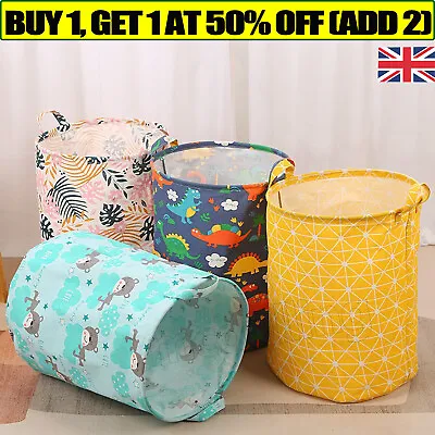 Washing Dirty Clothes Laundry Basket Canvas Baby Toy Hamper Bin Storage Bag Home • £5.99