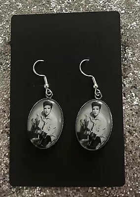 SILVER 925 ELVIS PRESLEY EARRINGS ROCK N ROLL 50s 60s THE KING JEWELLERY GIFT • £9.95