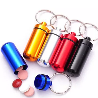 US Mini Waterproof Pill Box Key Rings Storage Sealed Medicine Bottle Key Chain • $1.91