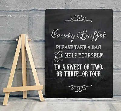 A5 Candy Buffet Sweet Stall Cart Metal Sign Chalkboard Effect - Wedding / Party • £8.95