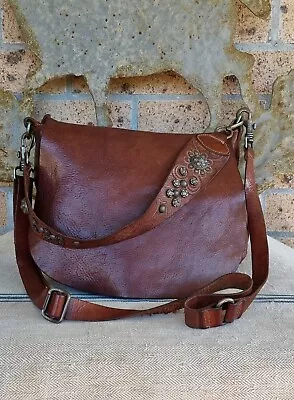 Gorgeous Italian CAMPOMAGGI  Studded Saddle Bag Shoulder Handbag BROWN!  • $595