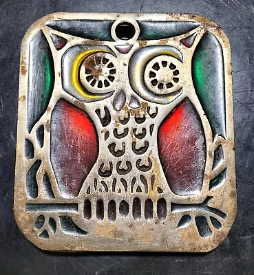 $12.34 • Buy VINTAGE ‘70S  CAST IRON STAINED GLASS OWL TRIVET  W/FEET