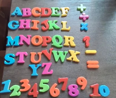 Lot Of  52 Pcs. Vintage Magnetic Plastic Alphabet  Letters Numbers Math Symbols • $18