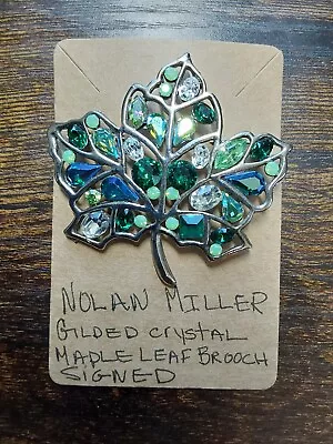 Signed Nolan Miller Rare Green Tones Maple Leaf Brooch Pin • $59.99