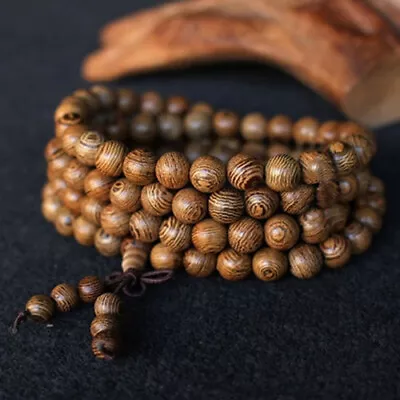 Sandalwood 108 8mm Wood Buddhist Prayer Bead Mala Japmala Necklace Bracelet • $6.41