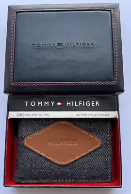 £19.99 • Buy Genuine Tommy Hilfiger Men's Denim And Tan Leather Rfid Bifold  Wallet