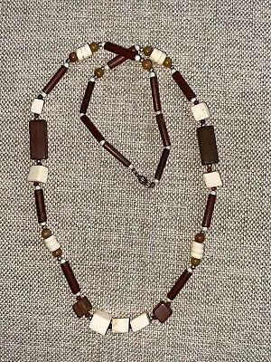 Vtg Necklace Old  Looks Like Wood And Stone -  26  Long • $25