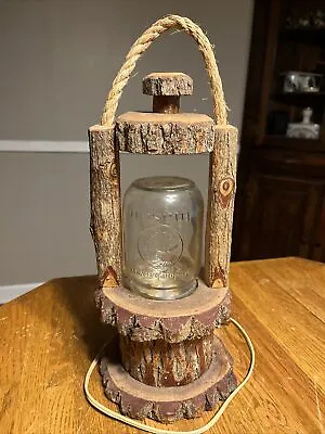 Vintage Wood Mason Jar Lamp Working And Tested • $50