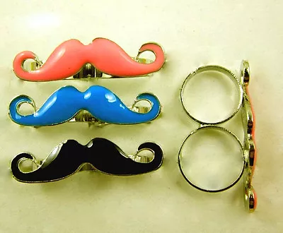 Handlebar Mustache 2 Finger Ring  Color Choice: Pink Black Blue FREE SHIPPING • $7.55