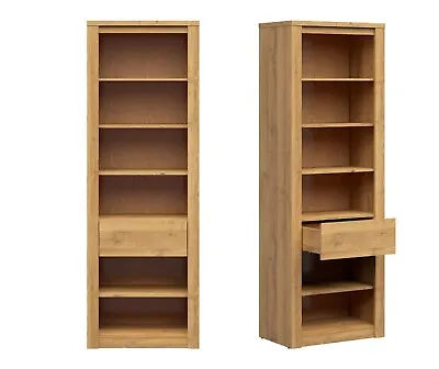 Tall Bookcase Shelving Storage Shelf Drawer Open Unit Oak Effect Scandi Walton • £254.95