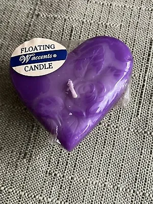 Purple Heart Shaped Floating Candle By Waccents With Rose Detail • $1.49