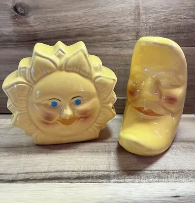 Yellow Moon & Sun Face Figurines ~ Made In Brazil • $12