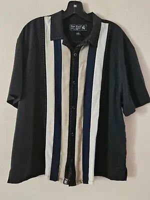 Nat Nast S/S Black & Beige LUCKY STRIPE  Bowling Style  Button Up SILK Shirt XL • $32.99