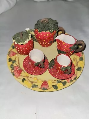 Vintage Miniature Tea Pot Set~Strawberries~10 Piece Novelty Resin Fruit • $20