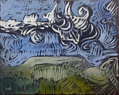 Modern Landscape Van Gogh Style Cloud Original Signed Oil Painting 16 X20   • $400