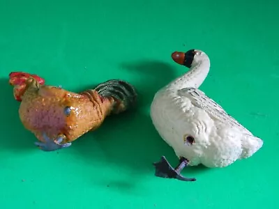 Vintage Miniature Hand Painted Swan &  Rooster Chicken W/Metal Feet Italy • $11.19