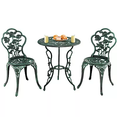 3-Piece Outdoor Bistro Set Cast Aluminum Table & Chairs W/ Elegant Rose Pattern • $159.49