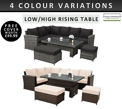 Rattan Corner Garden Furniture Set 9 Seater Outdoor Sofa Adjustable Rising Table • £1099.99