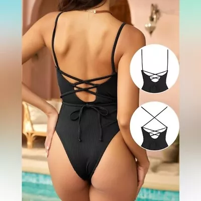 New Zaful Black Ribbed One Piece Swimsuit Bathing Suit Size XL Bin 1B • $24.99