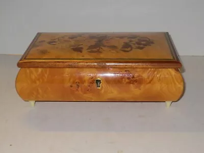 Sorrento Italy Reuge Burl Maple Wood Music Jewelry Box Inlaid Wood Key & Insert • $69.95