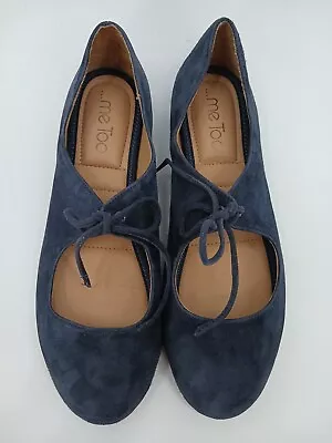 Me Too Womens Crissy Suede Lace Up Ballet Flat Shoes Size 7.5 Navy Blue • $23.19