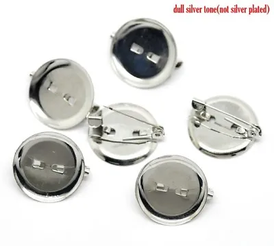 100x Brooch Vintage Blank Round Pad Silver Tone Cabochon Mounting 20mm Fit 18mm • £7.99