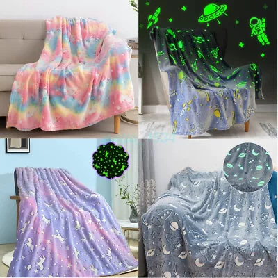 Fleece Blanket Glow In The Dark Large Sofa Throw Soft Warm Faux Fur Mink Kids AU • $27.03