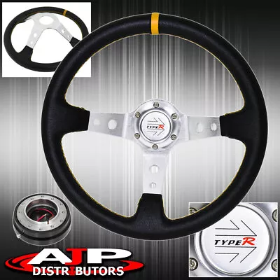 Jdm Black Yellow Stitch Steering Wheel Silver Quick Release Type R Horn Button • $48.99