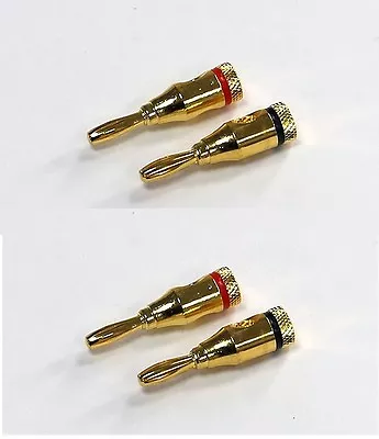 4 X 4mm Gold Plated Banana Plugs With Screw Connections For Speaker / Amp Cable • £3.75