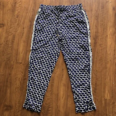 Anthropologie Sequin Pants Cropped Blue White Scallop Drawstring Joggers Small • $17.99