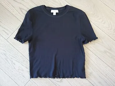 £7.73 • Buy Topshop Women's Cropped Short Sleeve Tee Shirt Top Black Sz 8, Lettuce Edge NWOT