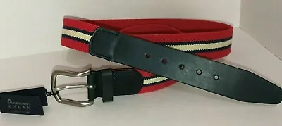 £59.99 • Buy ANDERSONS STRIPED FABRIC RED BLACK ITALIAN LEATHER MENS BELT 100cm 38  BNWT