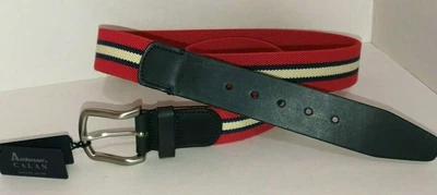£59.99 • Buy ANDERSONS STRIPED FABRIC RED BLACK ITALIAN LEATHER MENS BELT 100cm 38  BNWT