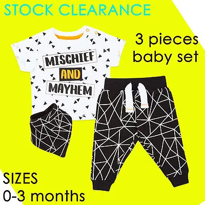 £8.49 • Buy Baby Boys Outfits 0-3 Months Newborn BNWT Clothes Top Joggers And Bib CLEARANCE