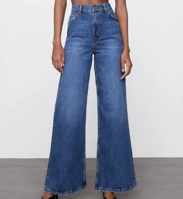New Zara The Trute Women's Wide Leg Stone Blue High Rise Jeans Size 6  • $90
