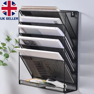 5 Tier A4 Mesh In Tray Wall Pocket File Holder Mail Organiser Magazine Storage Q • £13.88