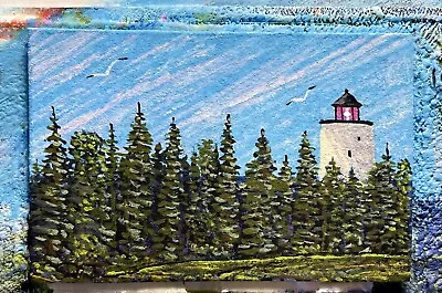 Tiny Miniature Painting “Cherry Point Light” 2”x 3” Artist Don Joslyn • $14.99