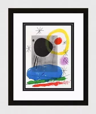 BOLD Joan Miro ORIGINAL 1965 M435 Color Lithograph  Abstract Figures  FRAMED COA • $487